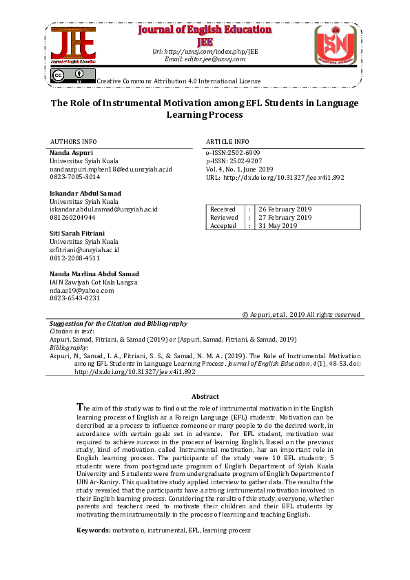 (PDF) The Role of Instrumental Motivation Among Efl Students in ...