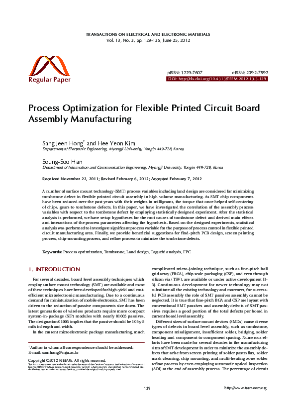 (PDF) Process Optimization for Flexible Printed Circuit Board Assembly ...