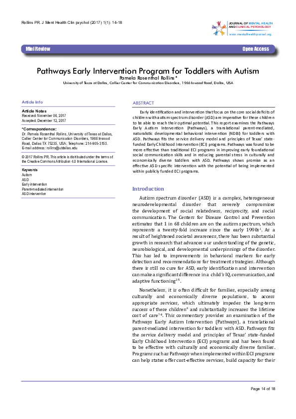 (PDF) Pathways early intervention program for toddlers with autism
