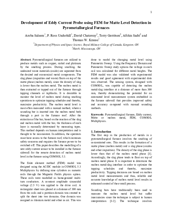 (PDF) 1 Development of Eddy Current Probe using FEM for Matte Level ...