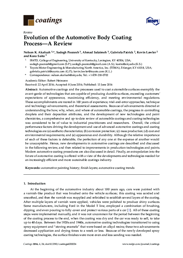 (PDF) Evolution of the Automotive Body Coating Process—A Review