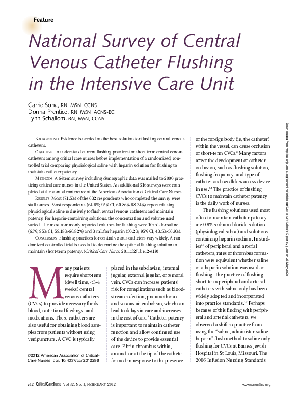 (PDF) National Survey of Central Venous Catheter Flushing in the