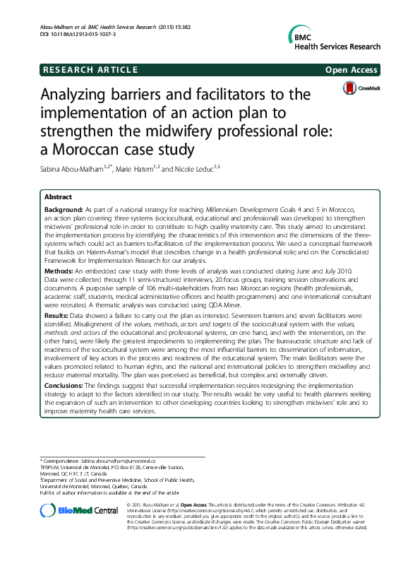 (PDF) Analyzing barriers and facilitators to the implementation of an ...