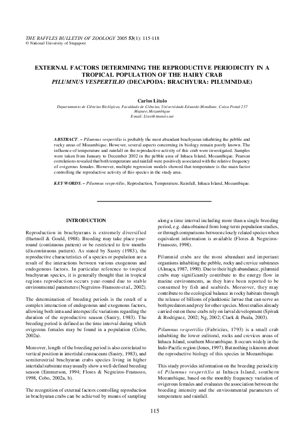(PDF) External Factors Determining the Reproductive Periodicity in a