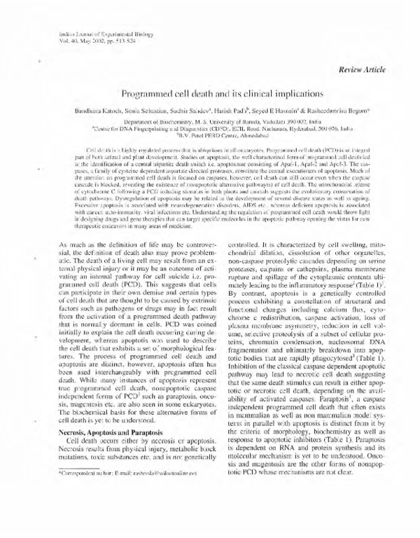 (PDF) Programmed cell death and its clinical implications
