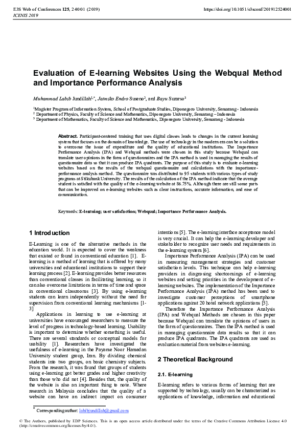 (PDF) Evaluation of E-learning Websites Using the Webqual Method and ...
