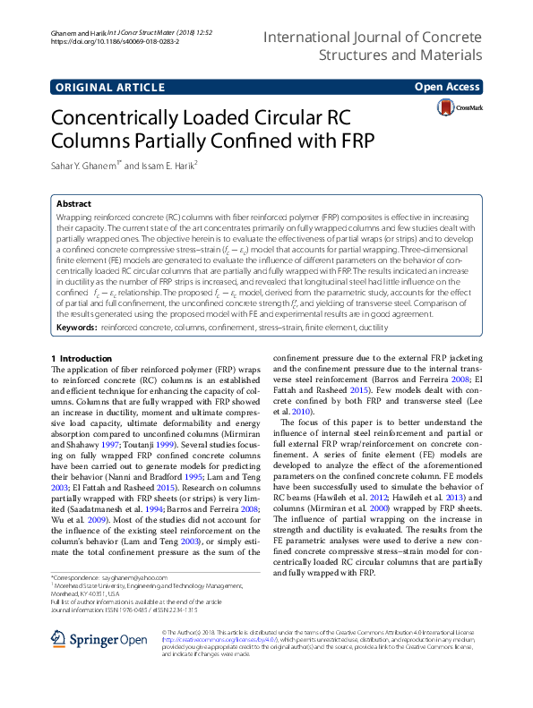 (PDF) Concentrically Loaded Circular RC Columns Partially Confined with FRP