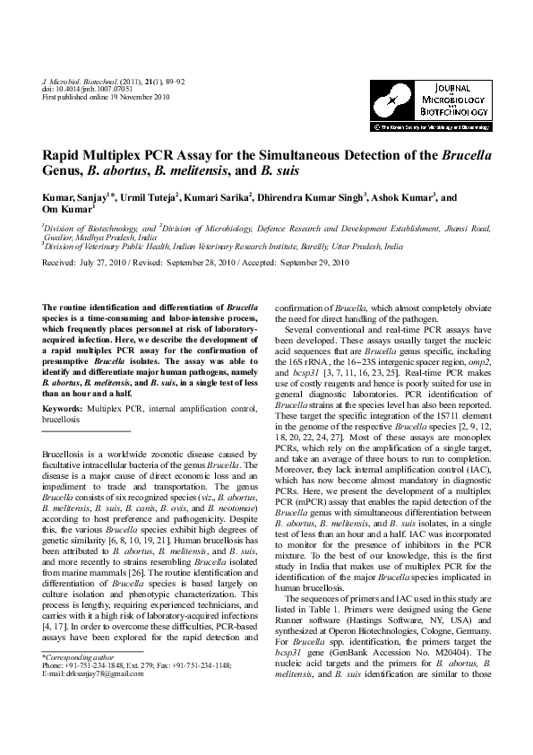 (PDF) Rapid Multiplex PCR Assay for the Simultaneous Detection of the ...