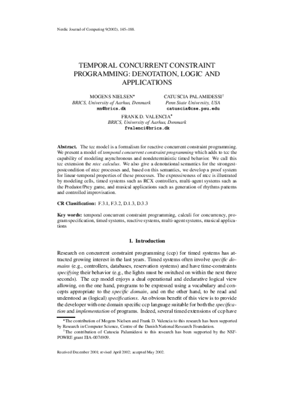 (PDF) Temporal concurrent constraint programming: Denotation, logic and ...