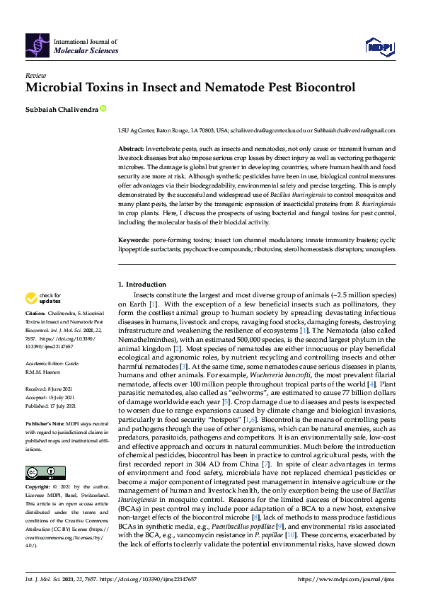 (PDF) Microbial Toxins in Insect and Nematode Pest Biocontrol