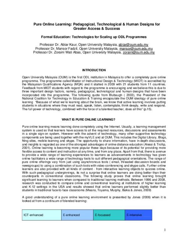 (PDF) Pure Online Learning: Pedagogical, Technological & Human Designs ...