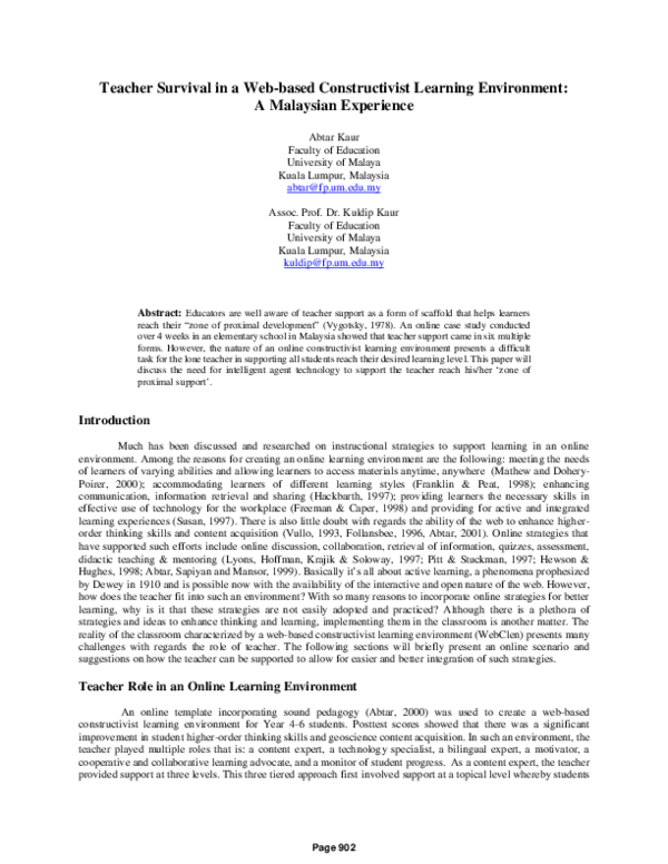 (PDF) Teacher Survival in a Web-based Constructivist Learning ...