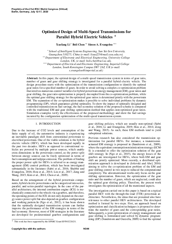 (PDF) Optimized Design of Multi-Speed Transmissions for Parallel Hybrid ...