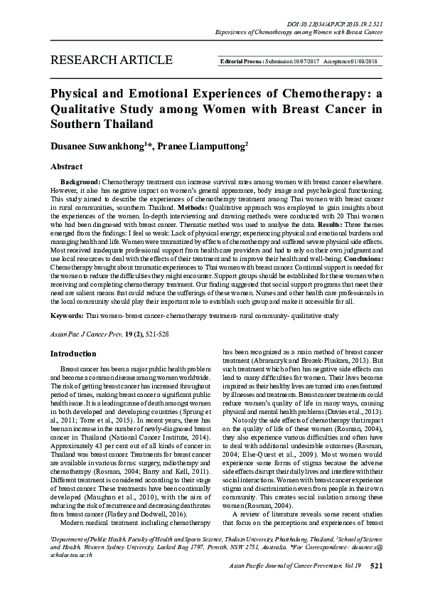 (PDF) Physical and Emotional Experiences of Chemotherapy: a Qualitative ...