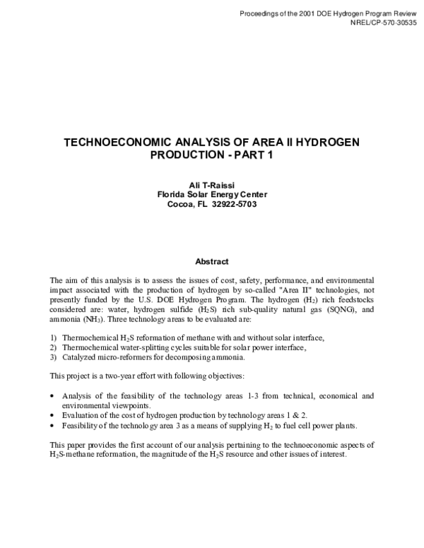 (PDF) TECHNOECONOMIC ANALYSIS OF AREA II HYDROGEN PRODUCTION - PART II ...