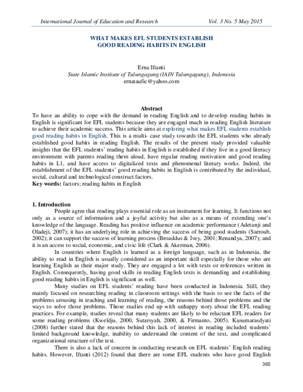 (PDF) What Makes Efl Students Establish Good Reading Habits in English
