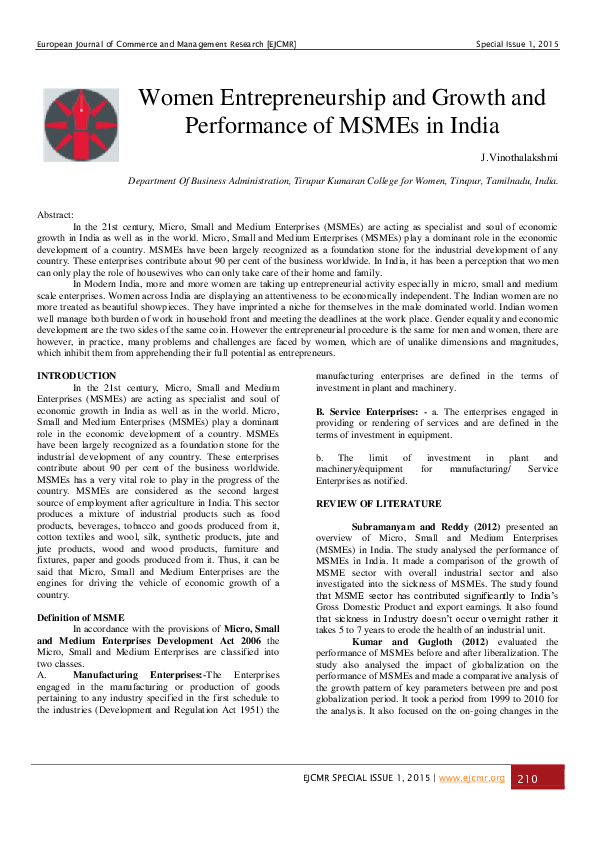 (PDF) Women Entrepreneurship and Growth and Performance of MSMEs in India