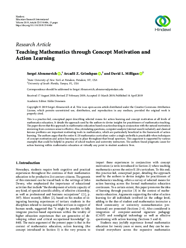(PDF) Teaching Mathematics through Concept Motivation and Action Learning