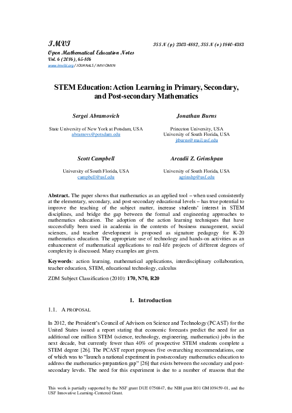 (PDF) STEM Education: Action Learning in Primary, Secondary, and Post ...