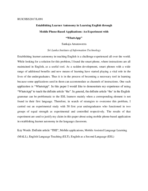 (PDF) Establishing Learner Autonomy in Learning English through Mobile ...