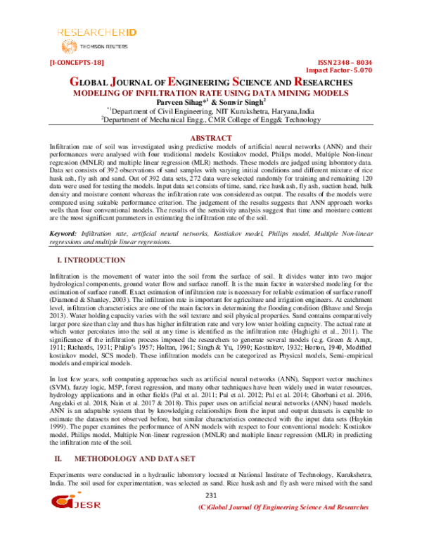 (PDF) Modeling of Infiltration Rate Using Data Mining Models