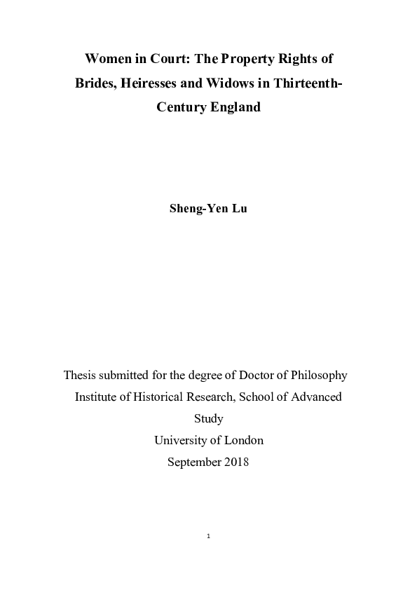 Women in court : the property rights of brides, heiresses and widows in thirteenth-century England