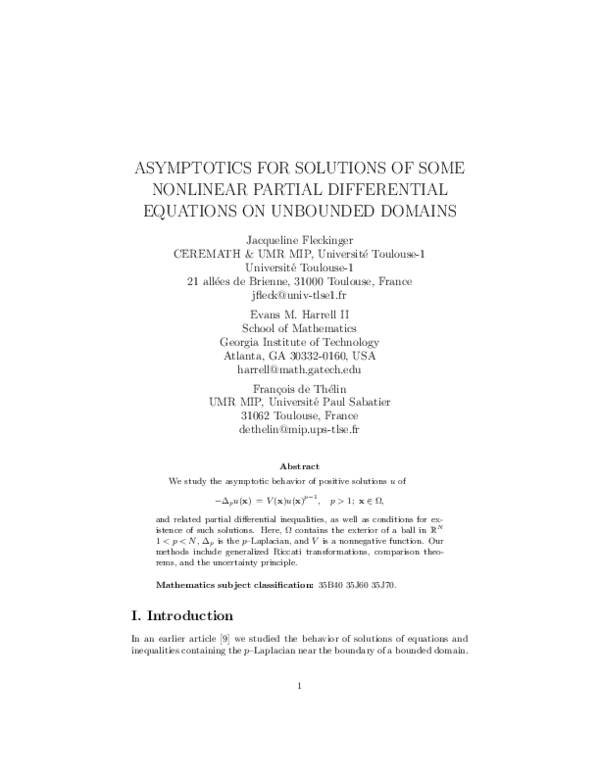 (PDF) Asymptotics For Solutions Of Some Nonlinear Partial Differential ...