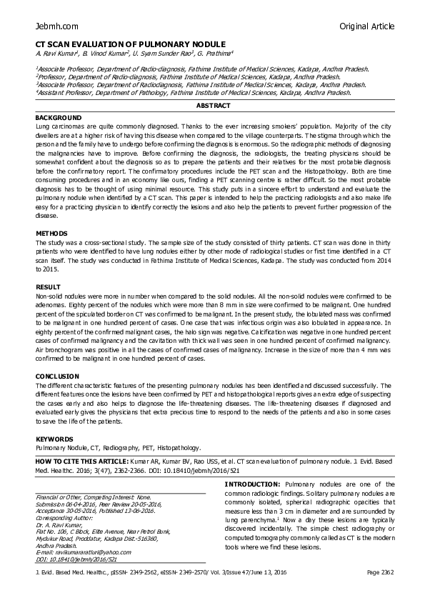 (PDF) CT Scan Evaluation of Pulmonary Nodule