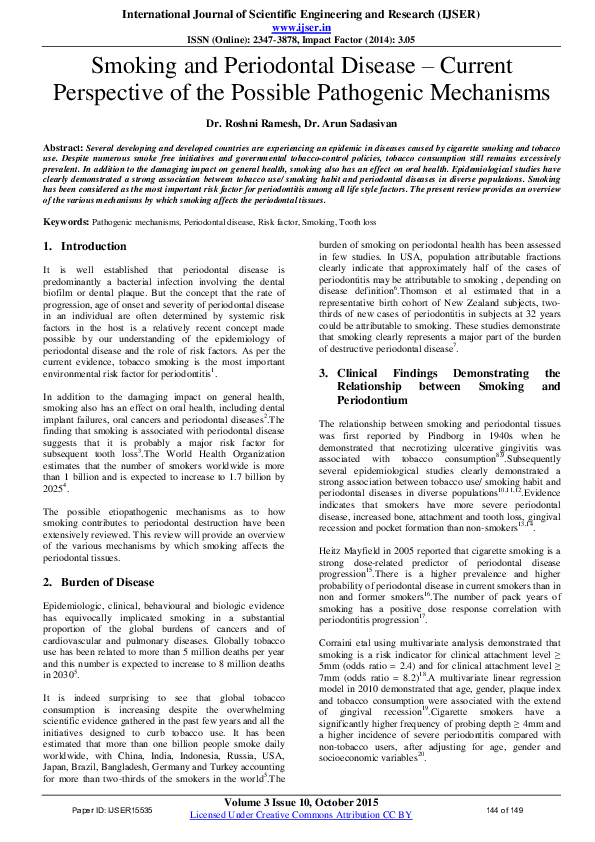 (PDF) Smoking and Periodontal Disease Current Perspective of the