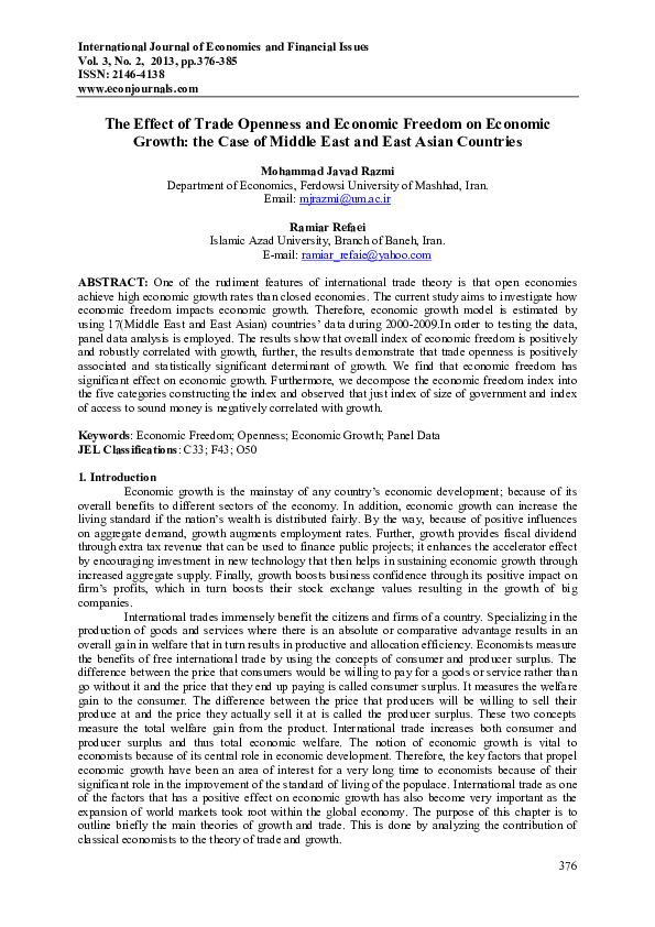 (PDF) The Effect of Trade Openness and Economic Freedom on Economic ...