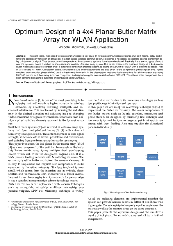 (PDF) Optimum Design of a 4x4 Planar Butler Matrix Array for WLAN ...