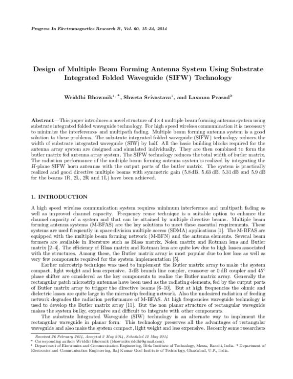 (PDF) Design of Multiple Beam Forming Antenna System Using Substrate ...