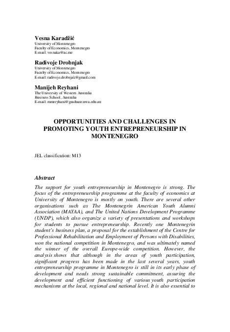 (PDF) Opportunities and challenges in promoting youth entrepreneurship in