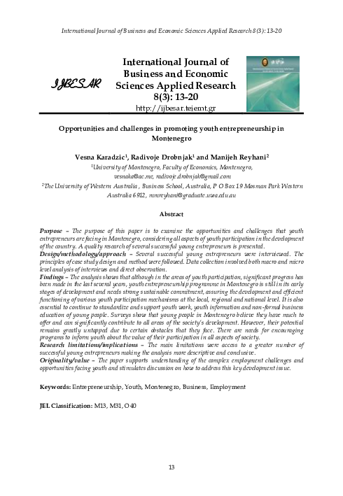 (PDF) Opportunities and Challenges in Promoting Youth Entrepreneurship ...