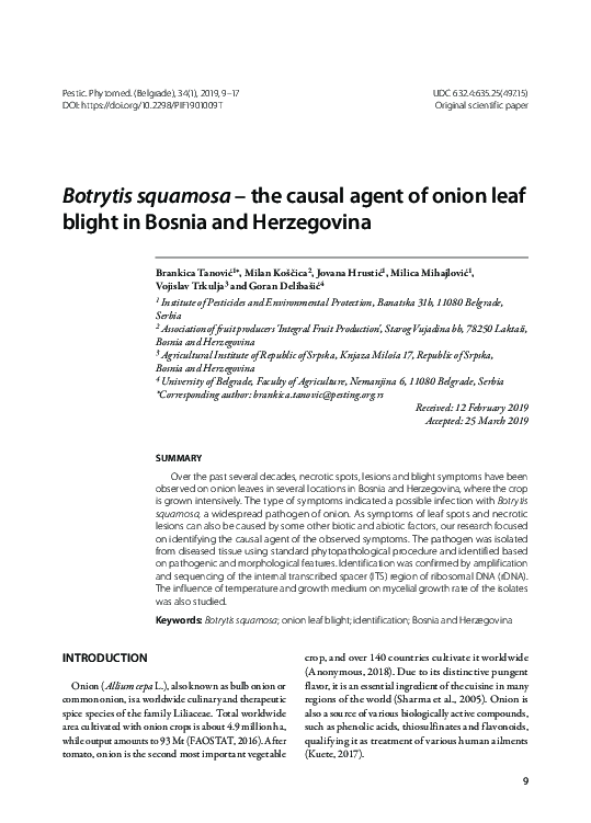 (PDF) Botrytis squamosa the causal agent of onion leaf blight in