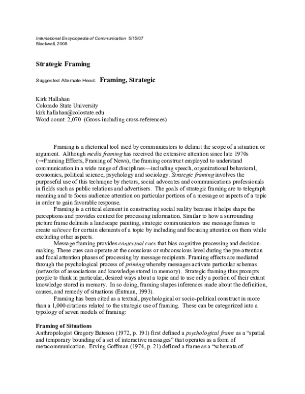 (PDF) Strategic Framing Suggested Alternate Head Framing , Strategic