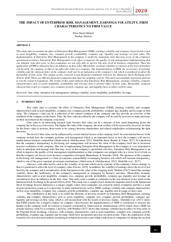 (PDF) The Impact of Enterprise Risk Management, Earnings Volatility ...