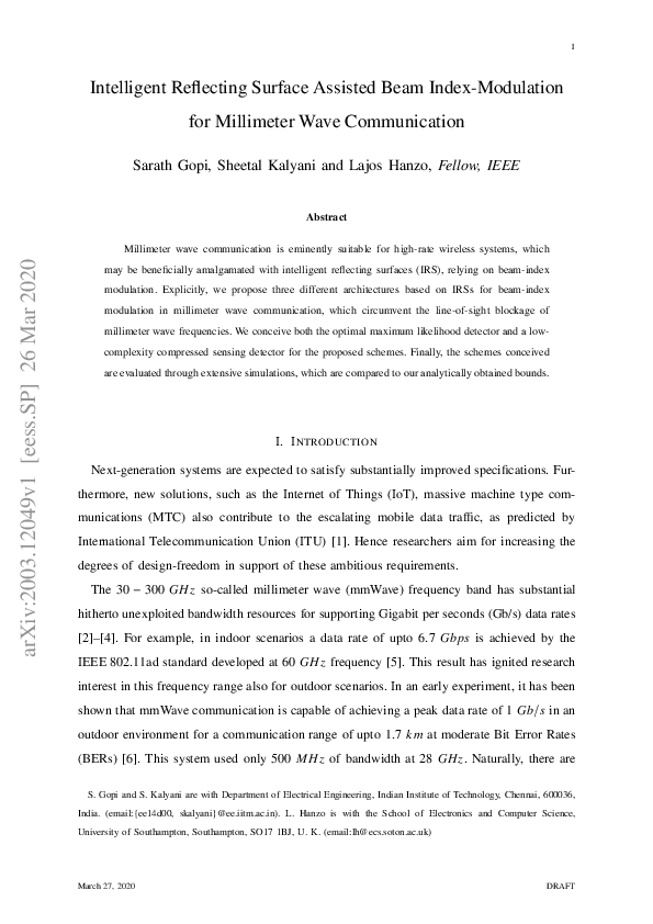 (PDF) Intelligent Reflecting Surface Assisted Beam Index-Modulation for ...