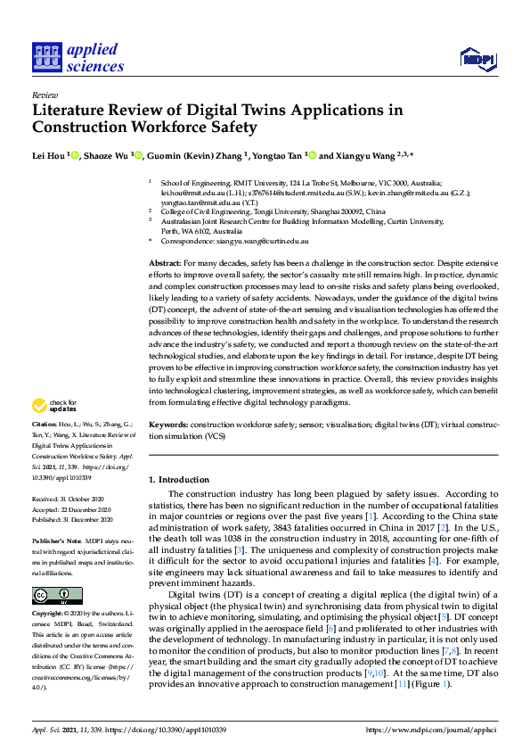 (PDF) Literature Review of Digital Twins Applications in Construction ...
