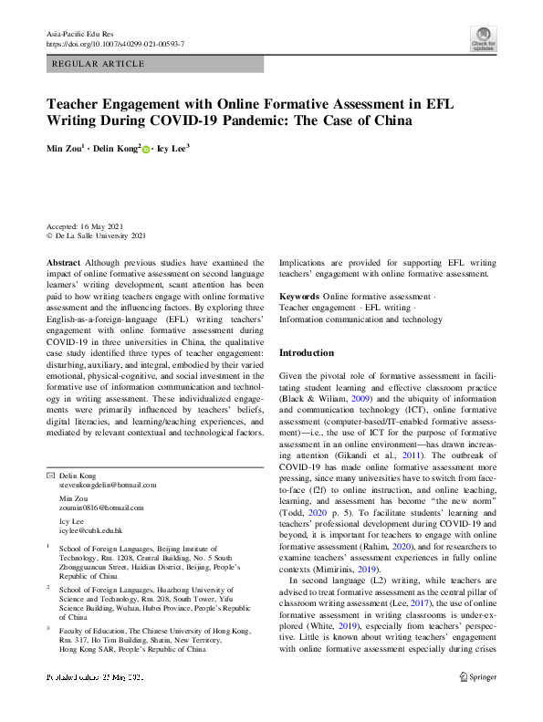 (PDF) Teacher Engagement with Online Formative Assessment in EFL ...