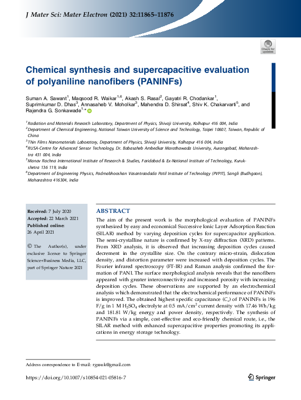 (PDF) Chemical synthesis and supercapacitive evaluation of polyaniline ...
