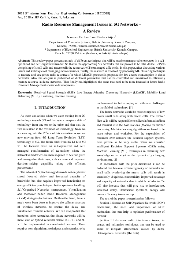 (PDF) Radio Resource Management Issues in 5 G Networks – A Review