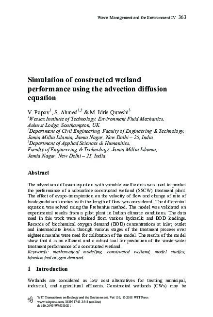 (PDF) Simulation of constructed wetland performance using the advection ...