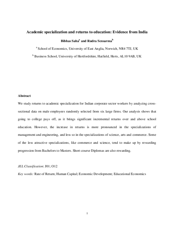 (PDF) Academic specialization and returns to education : evidence from ...