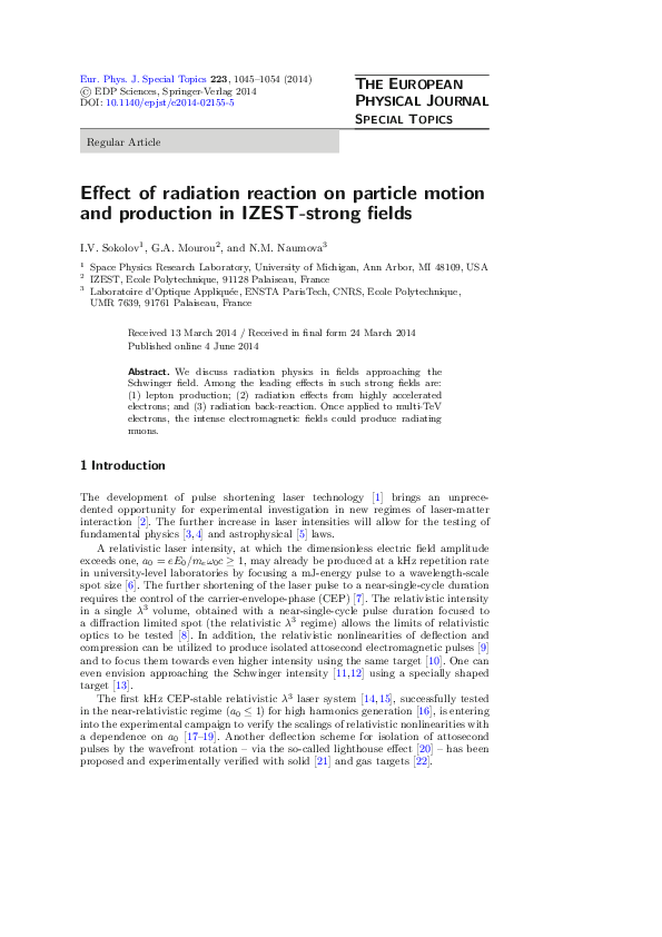 (PDF) Effect of radiation reaction on particle motion and production in ...