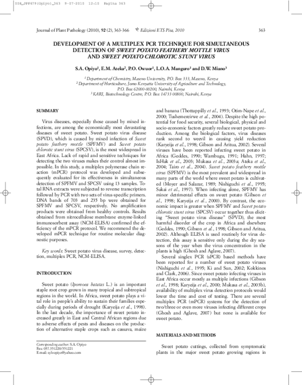 (PDF) Development of a Multiplex PCR Technique for Simultaneous ...