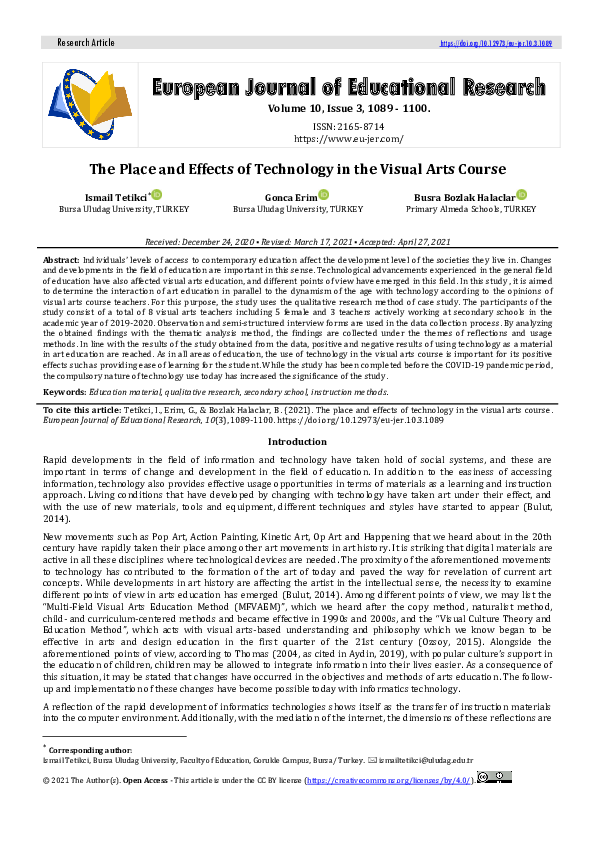 (PDF) The Place and Effects of Technology in the Visual Arts Course