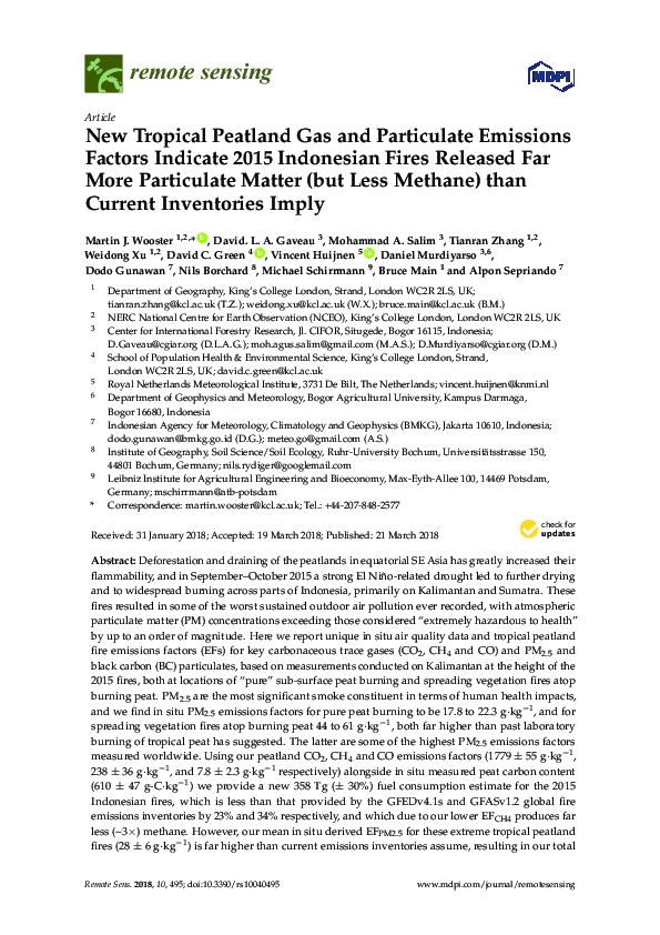 (PDF) New Tropical Peatland Gas and Particulate Emissions Factors ...