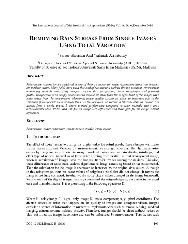 (PDF) Removing Rain Streaks from Single Images Using Total Variation