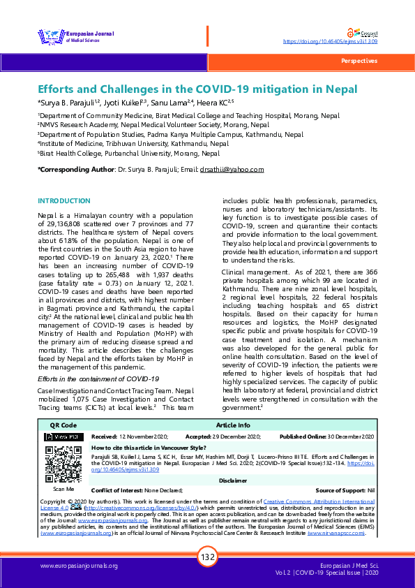 (PDF) Efforts and Challenges in the COVID-19 mitigation in Nepal